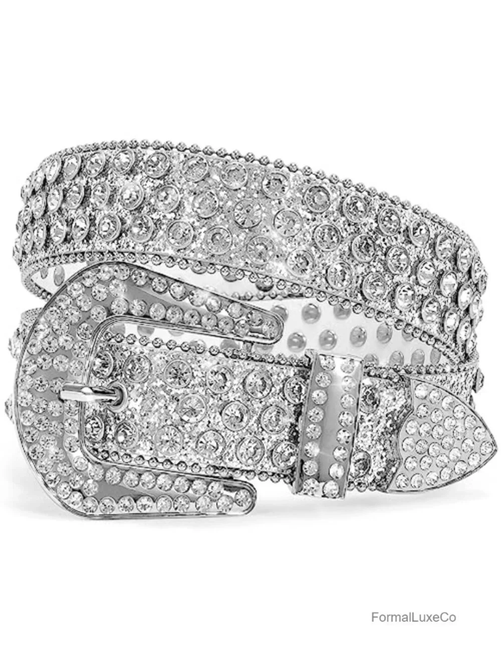 Genuine Leather Rhinestone Studded Belt for Jeans with Silver Buckle
